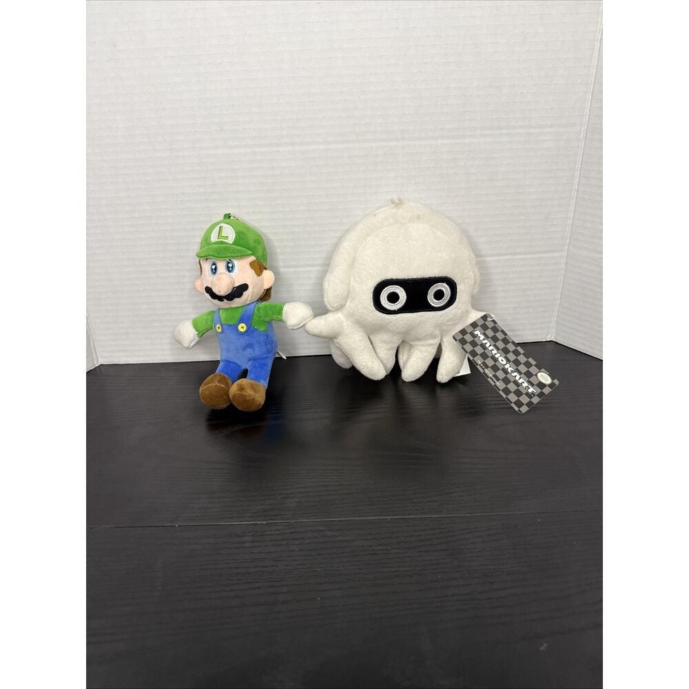 New 11” Super Mario Bros White Blooper Squid MarioKart Soft Plush Toy & Luigi